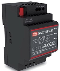 KNX-20E-640 rail power supply with intergated choke; Output 30Vdc at 640 mA , Ref. KNX-20E-640 NEGRA